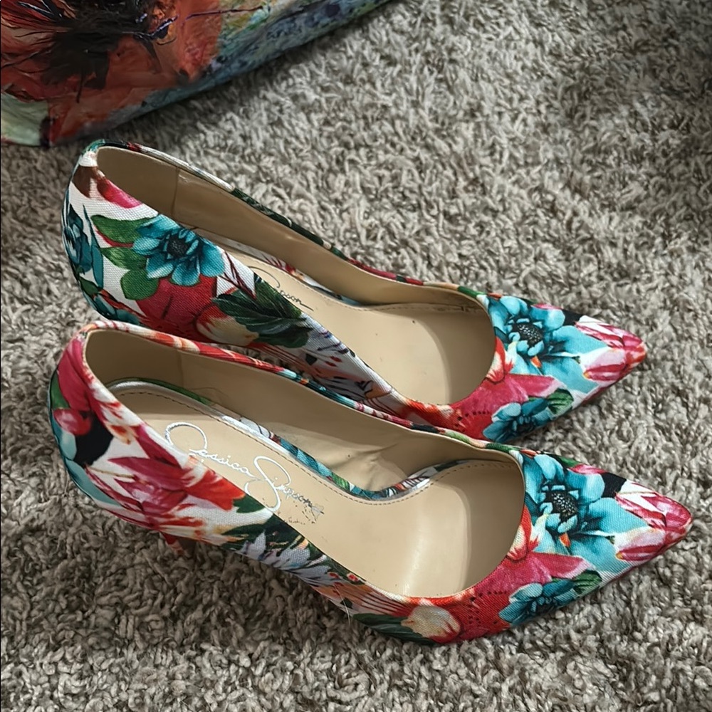 Jessica Simpson Floral Heels - Red, Blue, Green